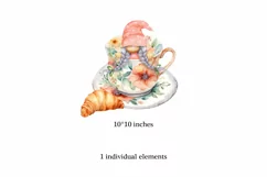 Watercolor gnome in a mug of tea with cookies, Gnome PNG Product Image 2