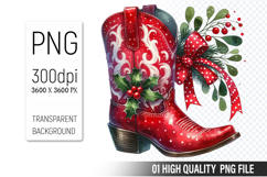 Watercolor Christmas Cowboy Boots Clipart PNG Bundle Product Image 3