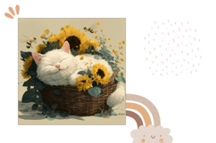 Cute Cat Pillow, Sunflowers Pillowcase, Flowers PNG Product Image 2