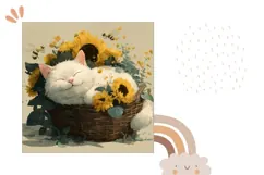 Cute Cat Pillow, Sunflowers Pillowcase, Flowers PNG Product Image 2
