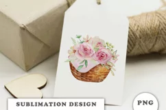 Watercolor Spring basket with flowers png Product Image 2