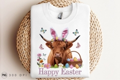 Highland Cow Easter Bunny Ears And Eggs Sublimation PNG Product Image 3
