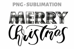 Merry Christmas | Buffalo Plaid Png | Black and White Product Image 3
