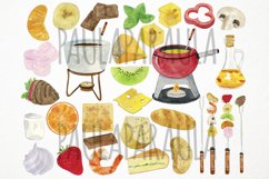 Watercolor Fondue Clipart, Cheese Fondue, Chocolate Fondue Product Image 2