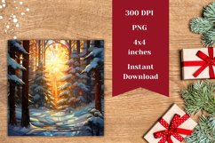 Christmas Square Coasters, Stained Glass Winter Forest PNG Product Image 2
