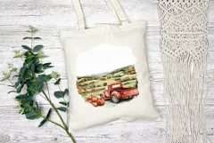 Red Farm Truck Illustration, Watercolor Fall Pumpkins PNG Product Image 2