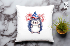 Cute Hedgehog Fireworks Patriotic Watercolor Clipart PNG Product Image 2