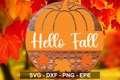 Hello Fall Round Sign SVG | Pumpkin Door Hanger Product Image 2