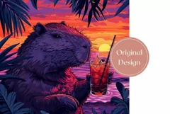 Funny Capybara Tumbler Wrap, Sunset Tumbler Sublimation Product Image 2