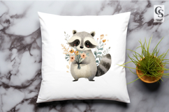 Watercolor Raccoon Holding Flowers Clipart Sublimation PNG Product Image 3