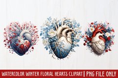 Watercolor Christmas Floral Hearts Clipart Product Image 1