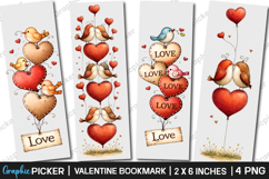 Watercolor Valentine's Day Bookmarks PNG, Valentine PNG Product Image 1