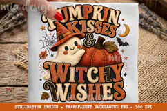 Pumpkin Kisses PNG, Cute Ghost Witchy Wishes Sublimation Product Image 1