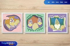 3D Papercut Easter Gnome with Eggs Layered Template Set Product Image 1