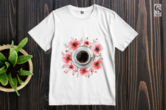 Coffee Cup and Pink Flowers Clipart Sublimation PNG Product Image 3