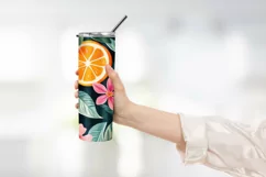 Orange with Leaves and Flowers Tumbler Wrap Sublimation Product Image 2
