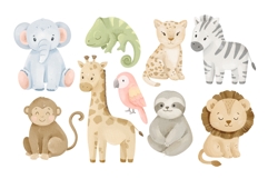 Watercolor Safari Animals Clipart Product Image 2