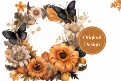 Watercolor Fall Wreath Tumbler PNG, Fall Wreath Sublimation Product Image 2