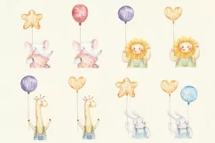 Funny animals with air balloons, childish watercolor Product Image 3