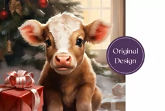 Christmas Tumbler Wrap, Christmas Cow Sublimation Design Product Image 2