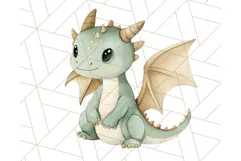 Watercolor Baby Dragon Clipart, Cute Nursery Fantasy PNG Product Image 2
