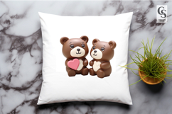 Cute Bear Couple Holding Hearts Clipart Sublimation PNG Product Image 2