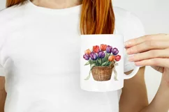 Watercolor Tulips Illustration, Flower Basket PNG Product Image 2