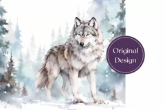 Christmas Tumbler Wrap PNG, Winter Wolf Sublimation Design Product Image 2