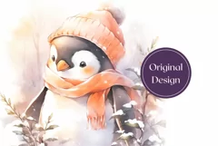 Watercolor Christmas Tumbler Wrap, Winter Penguin Tumbler Product Image 2