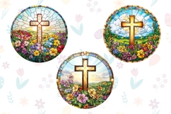 Stained Glass Easter Cross Round Keychain, Easter Cross PNG Product Image 2