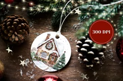 Watercolor Christmas Ornament, Cute Christmas House PNG Product Image 2