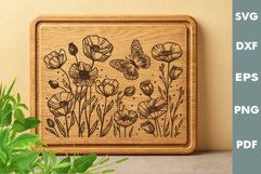 Wildflowers SVG, Laser Engraving files for Cutting board Product Image 1