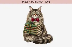 Christmas bookish cat png design for T-shirts Product Image 2
