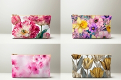 Tulips Cosmetic Bag, Cute Flowers Cosmetic Bag Print Product Image 2