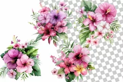 Hibiscus watercolor painting Hawaiian pink flowers Product Image 2