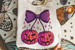 Retro Pumpkin Cherries Png, Girly Halloween Pumpkin Png. Product Image 2