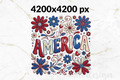 America PNG, Faux Embroidery Patriotic Flower Sublimation Product Image 2