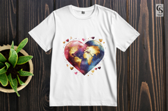 Heart Shaped World Map Watercolor Clipart Sublimation PNG Product Image 2