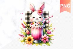 Easter Bunny And Milkshake Flowers Sublimation - Clipart PNG Product Image 1