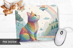 Whimsical Rainbow Cat Adventure Mouse Pad PNG Design Product Image 1