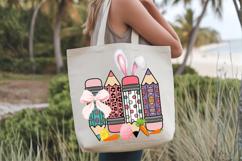 Bunny Teacher Day pencils Easter Day PNG Sublimation | Happy Product Image 1