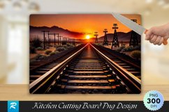 Railway Track With Sunset Cutting Board Sublimation Design Product Image 1