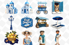 Summer Santorini Vacation Clipart - Set of 35 Png Bundle Product Image 2