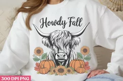 Howdy Fall PNG,Highland Cow Sublimation PNG Product Image 1