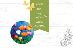 Floral Earrings PNG, Colorful Tulips Round Earrings Template Product Image 2