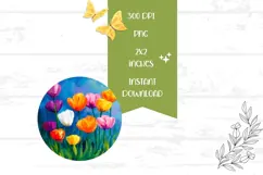 Floral Earrings PNG, Colorful Tulips Round Earrings Template Product Image 2