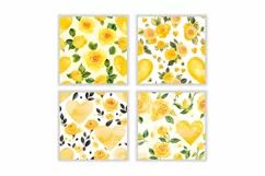 Watercolor Yellow Heart and Rose Digital Paper Product Image 2