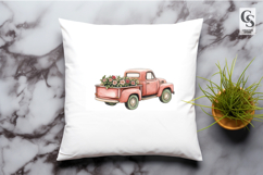 Watercolor Vintage Red Truck With Flowers Clipart PNG Product Image 2