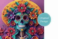 3D Sugar Skull Tumbler Wrap, Colorful 3D Skull Tumbler PNG Product Image 2