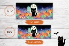 Halloween Black Cat Mug PNG, Kawaii Halloween Mug Wrap Product Image 2